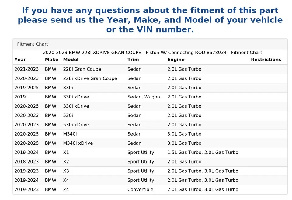 2020-2023 BMW 228I XDRIVE GRAN COUPE - Piston W/ Connecting ROD 8678934 - Image 4 of 4
