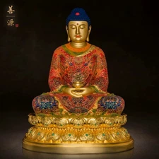 56CM China Bronze Copper 24K Gold Painted Shakyamuni Sakyamuni Buddha Statue