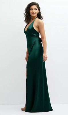 After Six Evergreen Plunge Neck Charmeuse Halter Gown Size XX Large $248 6885