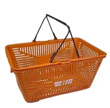 ODD LOTS BIG LOTS Shopping Basket 1991 Metal Handles Orange Plastic Esselte RARE