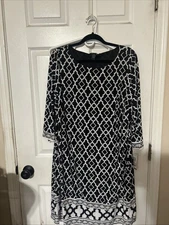 INC International Concepts Black And White Long Sleeve Boat Neck Dress Size 2x