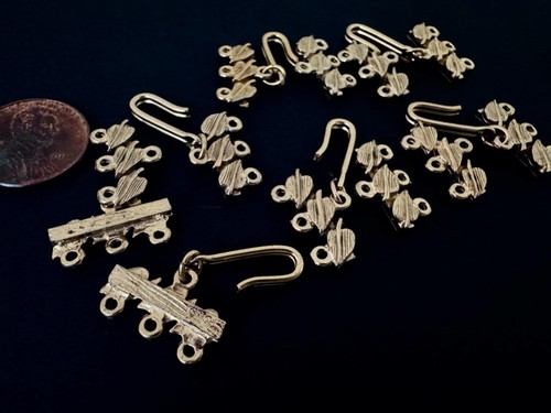 Vintage Sturdy Brass Leafl 3 Strand Clasps 6 Sets