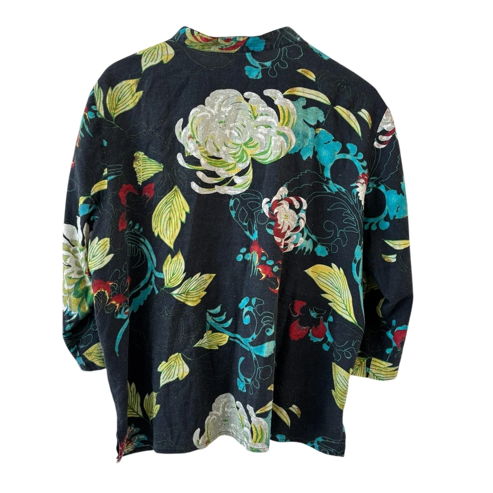 Camisa floral con botones Citron Santa Monica para mujer 2X mezcla de lino playa tropical Foto 2 de 4