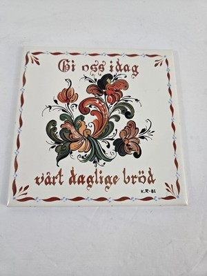 Vintage Give Us This Day Our Daily Bread Tile Trivet German Orange Green White