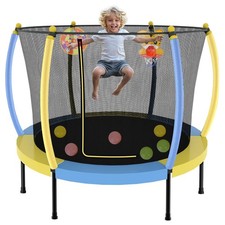 60" Indoor Trampoline for Kids, 5FT Trampoline w/Safety Net, Basketball Hoop,...