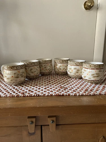 Temp-tations By Tara Old World 12 Oz Mugs Set of 6 Old World Brown Pattern EUC
