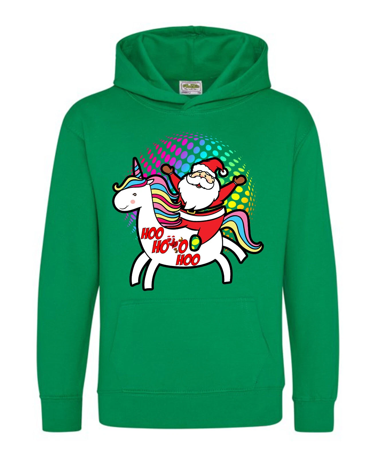 SANTA On Unicorn Hoodie, Santa Xmas Pullover, Hoo Hoo Santa, Unisex Hood Top