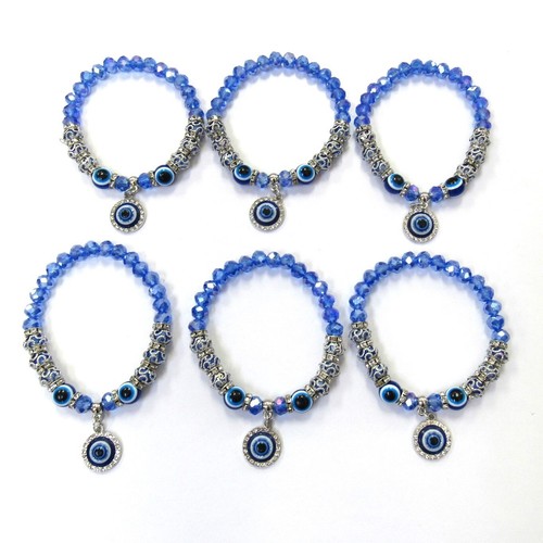 Großhandel Menge Posten 12 blaue Perlen Böser Blick Armbänder Augenschutz #29376