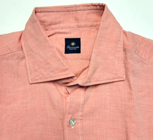 GIANNETTO Portofino Button Sport Shirt Men's 42 16.5 LARGE L Salmon Pink COTTON - 第 3/5 張圖片