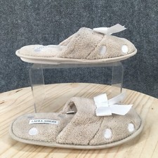 Laura Ashley Slippers Womens 6 Plush Slip On Mule Beige Comfort Faux Fur Polka
