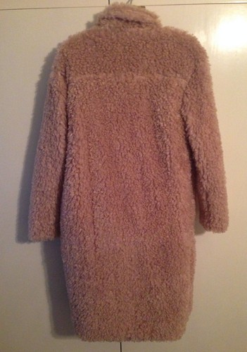 Ladies Beige Coat Jacket Fur Fluffy Teddy Cocoon by Osley Paris S/M New - Picture 5 of 12
