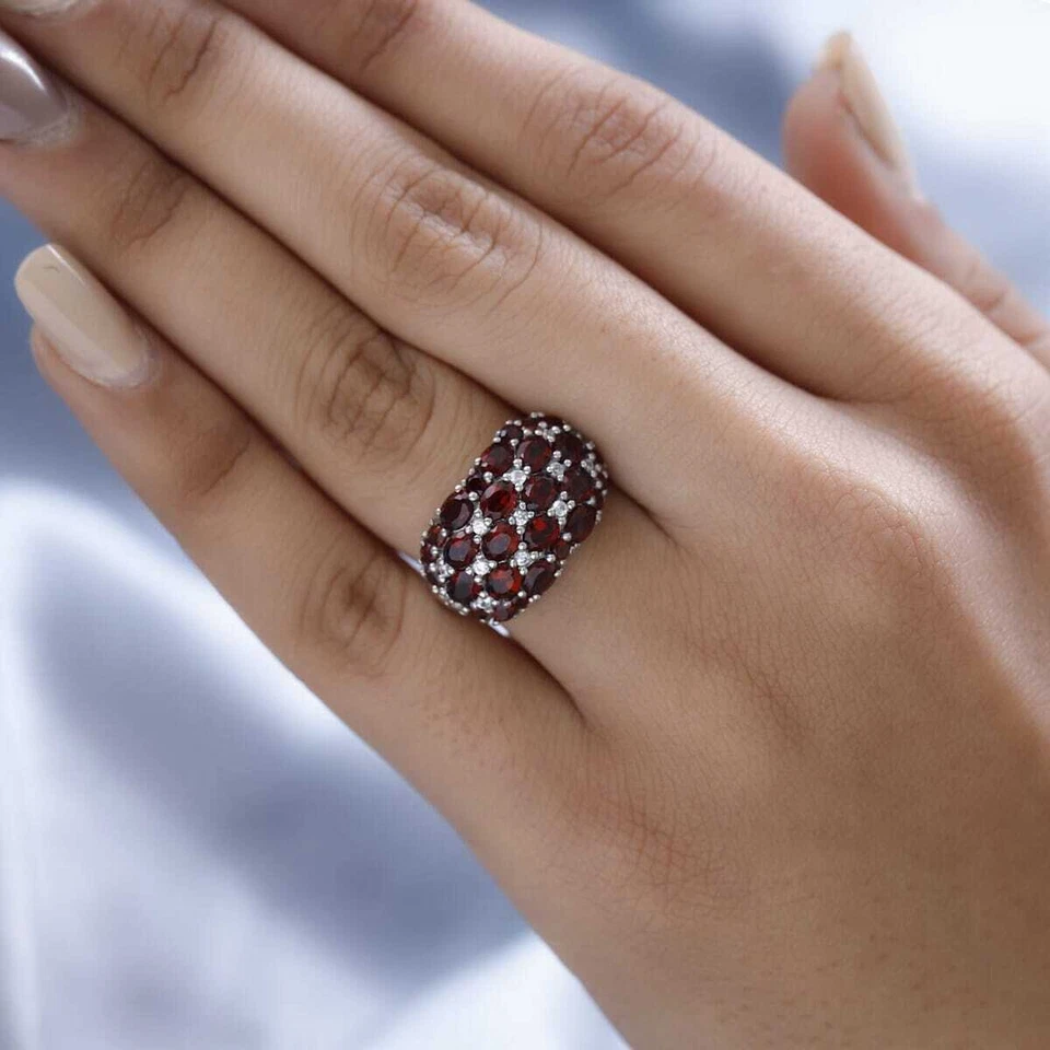 Anillo de cóctel enchapado en platino de granate y circón de Mozambique de 3,85 quilates talla 6 Foto 3 de 4