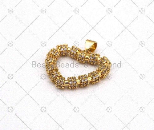 Ciondolo a forma di cornice cuore micro pavè zirconi, ciondolo cuore pieno oro 18 carati, collana - Foto 2 di 4