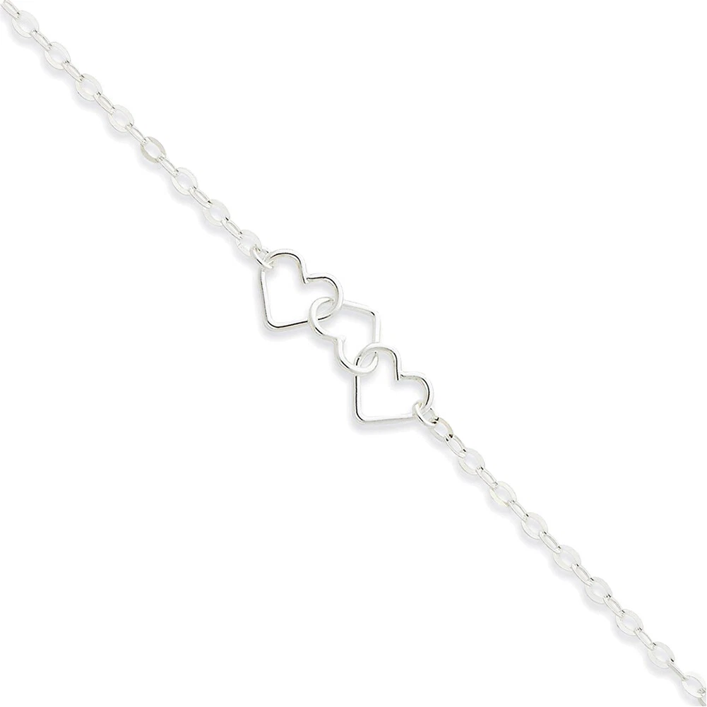 Sterling Silver Adjustable Solid Polished Fancy Heart Link Anklet