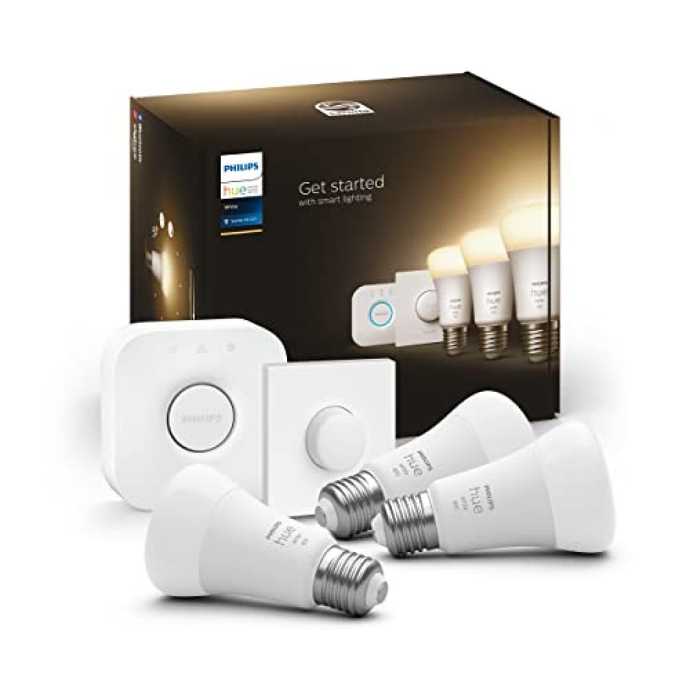 (TG. 3 Lampadine + Smart Button + Hue Bridge) Philips Hue White Starter Kit con