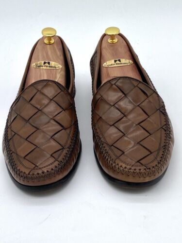 Bragano Brown Woven Leather Men’s Slip-on Loafer 06175 Size 11M - Picture 1 of 11
