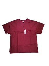 Dickies EDS Red Signature Unisex V-neck Scrub Top Front Breast Pocket Sz Large