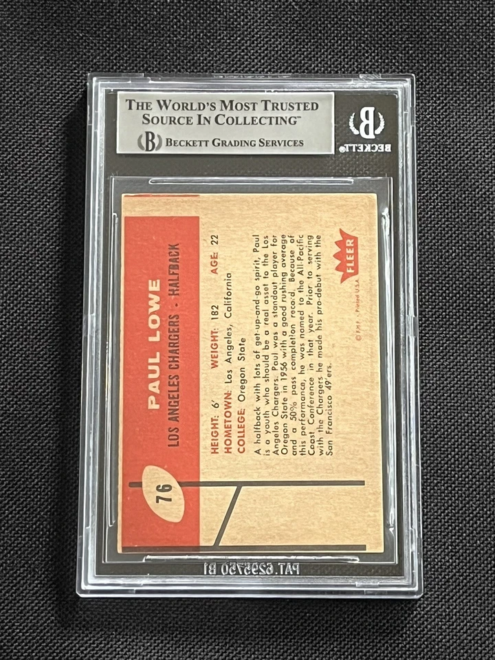 PAUL LOWE 1960 FLEER ROOKIE SIGNED AUTOGRAPHED CARD BECKETT BAS AUTHENTIC - Image 2 of 2