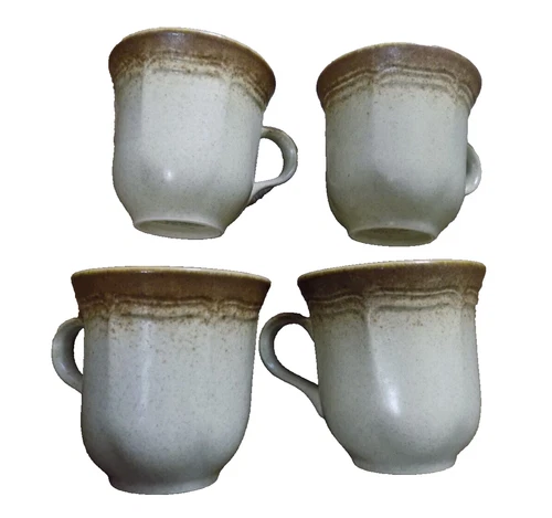 Vtg MCM Lot Whole Speckle Wheat Set of 4 Coffee Cups Mugs by Mikasa E8000 EUC