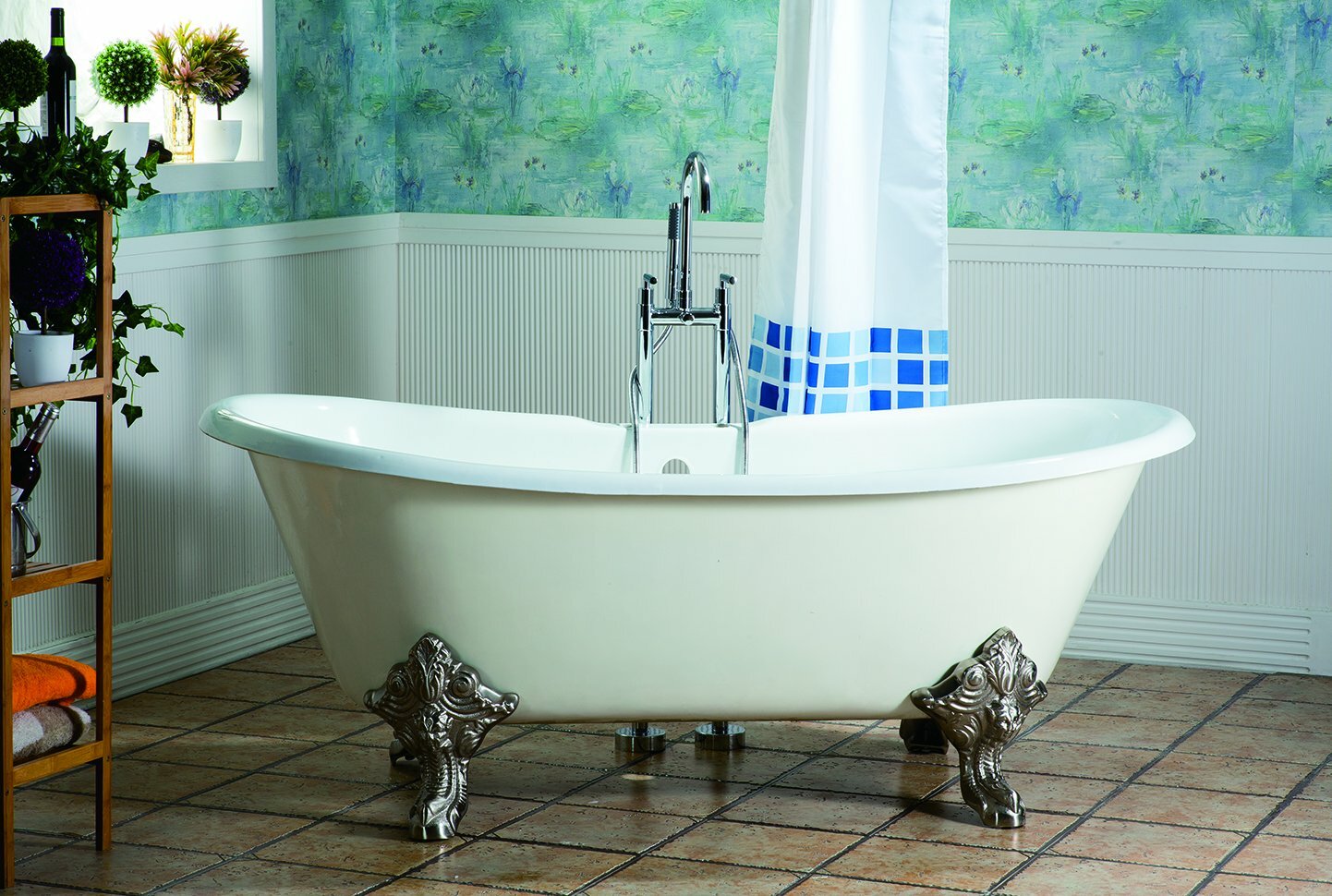 71-inch Double Slipper Cast Iron Bathtub with Imperial Feet