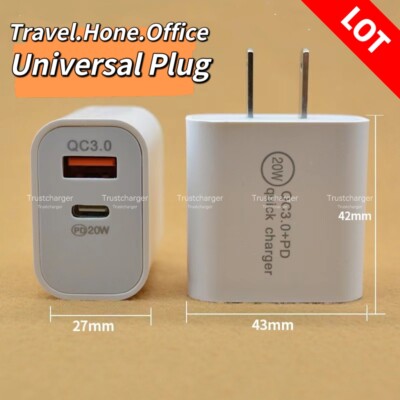 Lot Fast Charger PD 20W USB C QC Block Cube For i Phone 17 16 15 14 13 8 Samsung