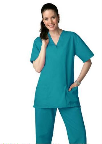 Scrub Set Teal Green V Neck Top Drawstring Pants S Unisex Medical Uniforms 2 Pc - Picture 1 of 4