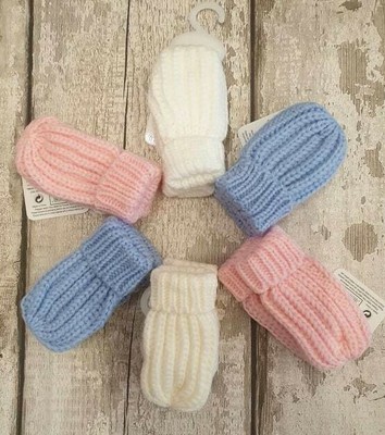 Baby Cable Knitted Ribbed Plain Striped Mittens NB-12 Months