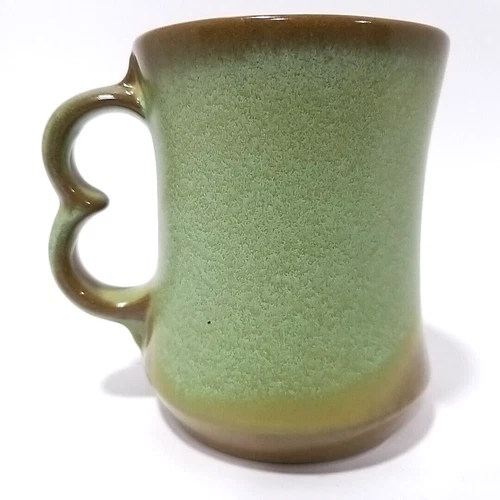 Frankoma Pottery Coffee Mug Plainsman Green C9 Two Finger Handle USA 4" Vtg Rare