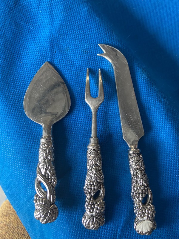 Silver Cheese Knife set of 3. grape Vine design