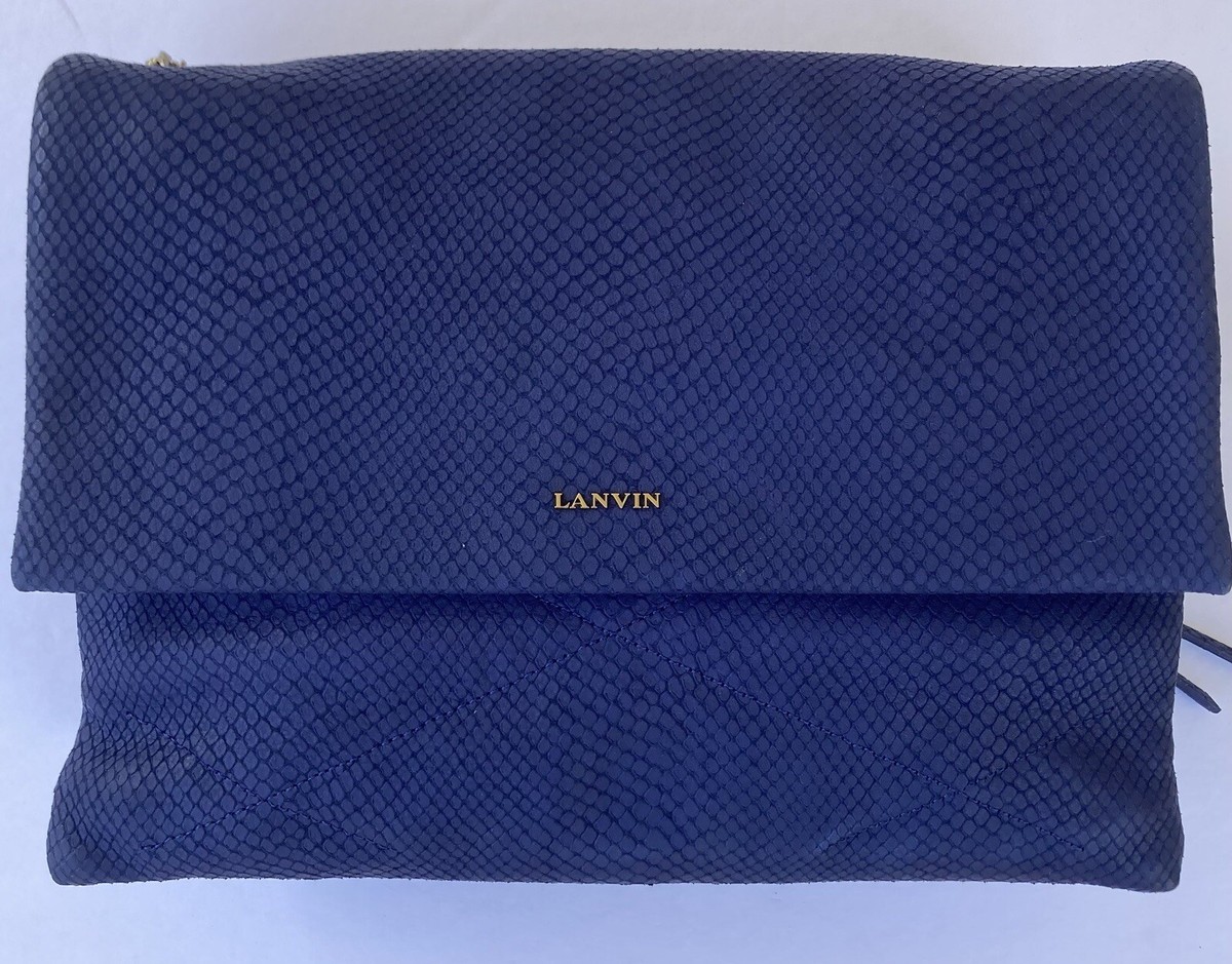 Lanvin Sugar Medium Blue Shoulder Bag Snakeskin Leather
