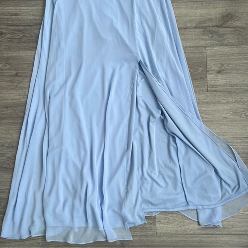 LOVELY Diamond Halter Maxi Dress Size 20 Sky Blue Lux Chiffon Side Slit Formal - Picture 7 of 12