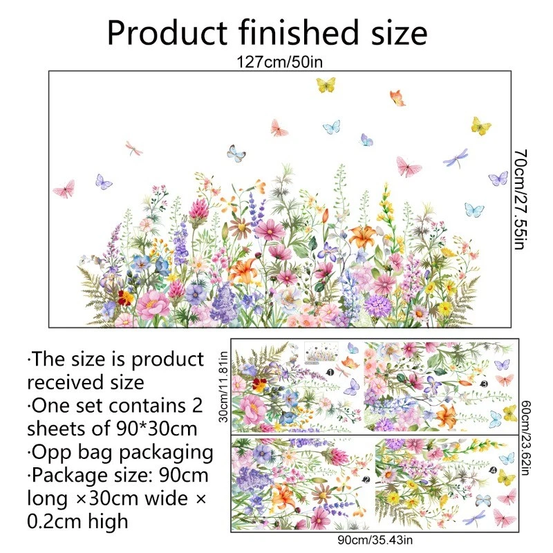 Pegatinas de pared calcomanías adhesivas decoración del hogar PVC floral flor mariposa arte dormitorio Foto 4 de 4