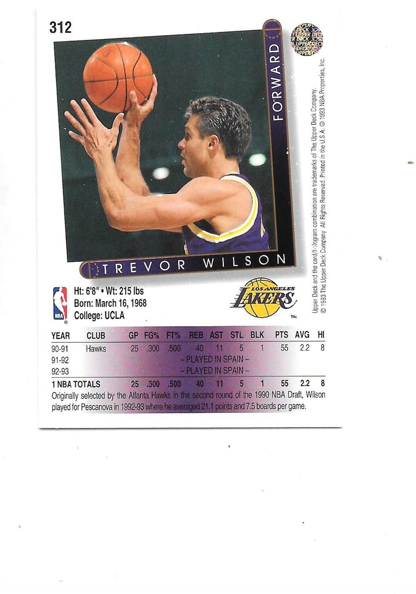 Trevor Wilson 1993-94 Upper Deck Basketball Card #312 Los Angeles