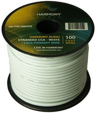 Harmony Car Primary 14 Gauge Power or Ground Wire 100 Feet Spool White Cable New