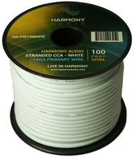 Harmony Car Primary 14 Gauge Power or Ground Wire 100 Feet Spool White Cable New