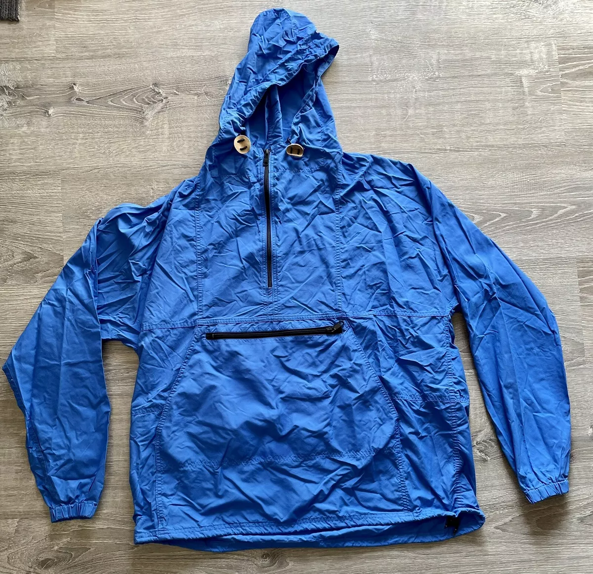 VTG 1980s L.L. BEAN USA Blue Nylon Anorak Hooded Jacket Mens XL Pouch Half Zip