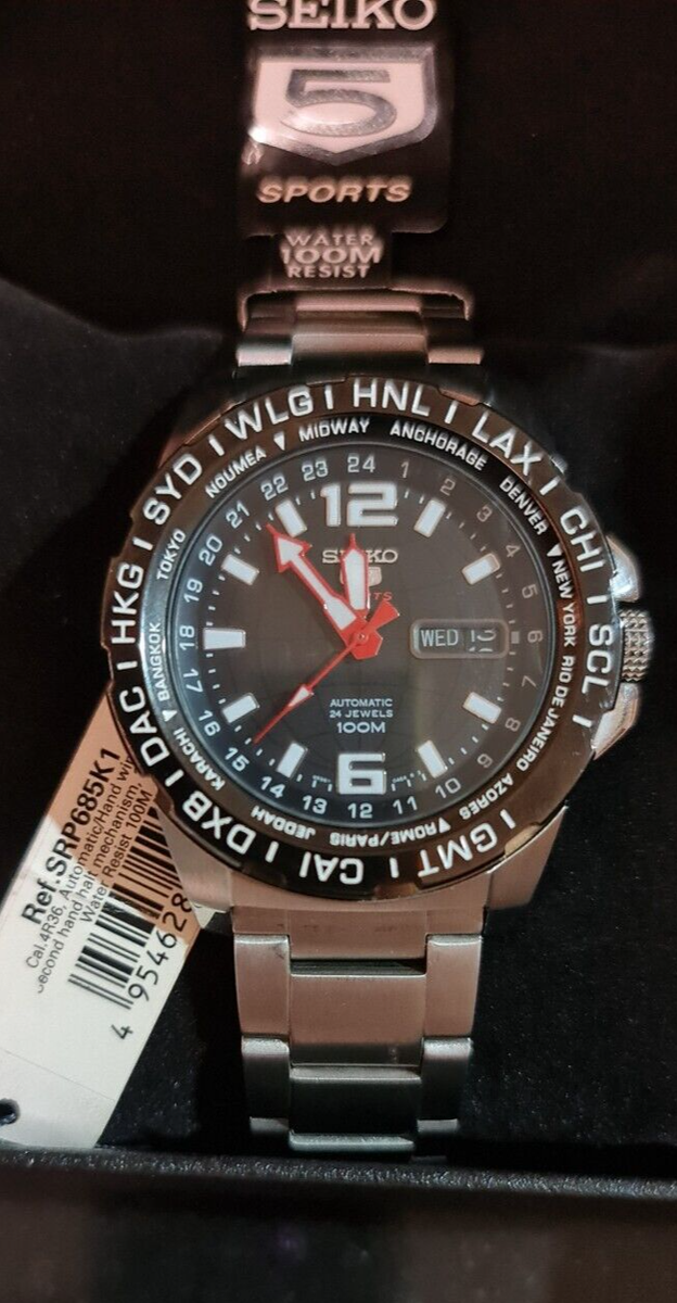 SEIKO 5 Sports SRP685K1 GMT Automatic 4R36Watch World Time Steel
