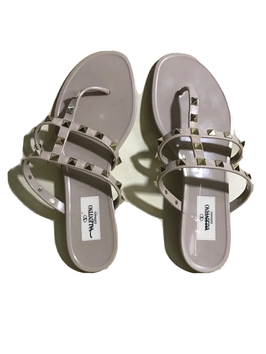 Valentino Garavani Rockstud Rose Flat Rubber Sandals Size 37/US 7 VGUC eBay