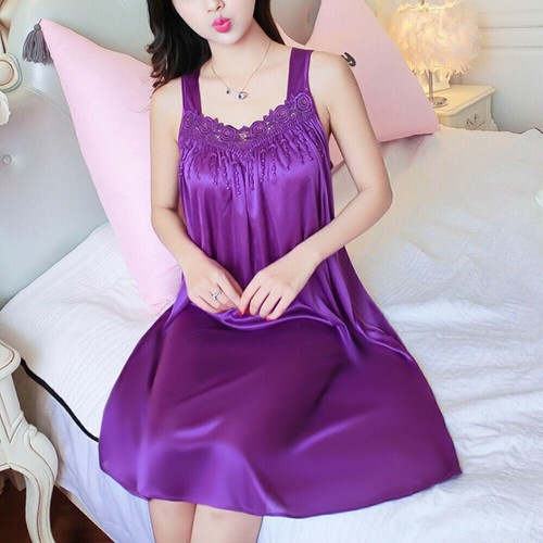 Women Sleeveless V Neck Nightdress Pajamas Nightshirt Summer Loose Sleepwear - Picture 9 of 22