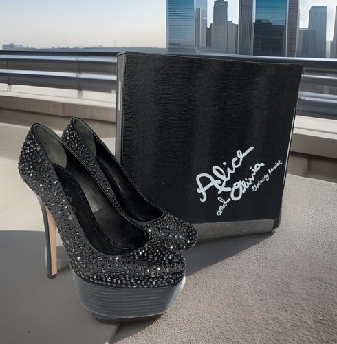 Alice + Olivia Size 39.5 9.5 Larimore Crystal Platform Heels Exotic Dancer Shoes