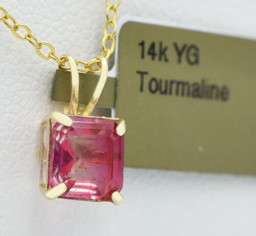 LAB TOURMALINE 1.20 Cts PENDANT NECKLACE 14k YELLOW GOLD - New With Tag