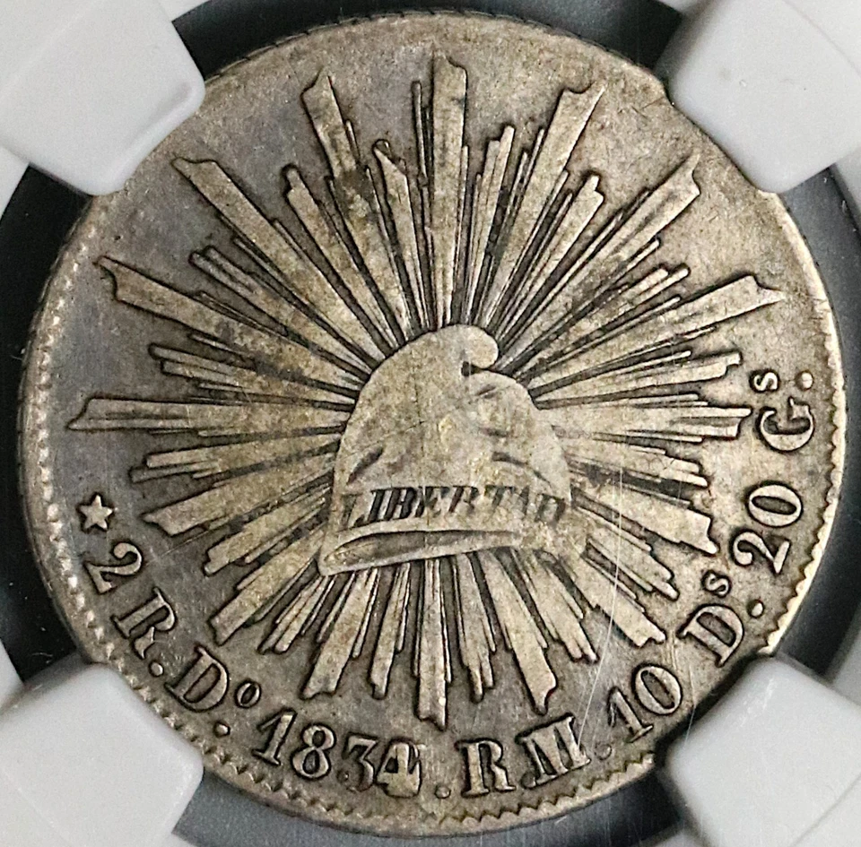 1834/2-Do NGC VF 25 Mexico 2 Reales Durango Cap Rays Coin POP 2/1 (23071104C) - Image 2 of 4