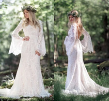 Bohemian Wedding Dress Mermaid Flare Long Sleeve Boho Beach Bridal Gowns
