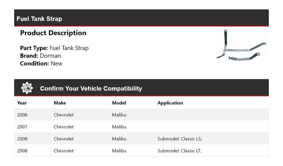 Correa de tanque de combustible 2007 para Chevrolet Malibu Dorman 2006-2008 Foto 2 de 4