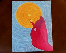 Vintage Figural Abstract Surrealism Painting 22x28" signed Women in Sun