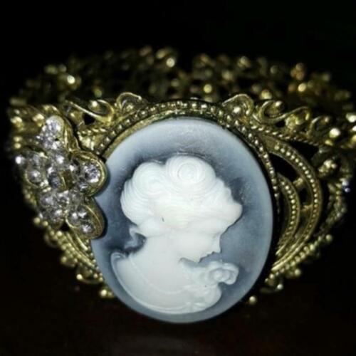Victorian Steampunk Antiqued Brass Cameo Filigree Cuff Bracelet - Picture 6 of 7