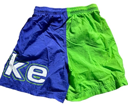 Vtg 90s Youth Nike White Red Tag Spell Out Nylon Green Blue Shorts 7/8 - Picture 2 of 5
