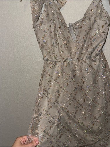 Lucy in the Sky Sequin Tulle Bow Strap A-Line Mini Dress Size L Party Cocktail - Picture 5 of 11