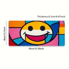 1 Large Gaming Mouse Pad with Colorful Geometric Joyful Face Design, Non-Slip