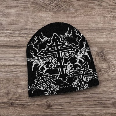 Opium Punk ALT Grunge Cross Beanie | Y2K Skull Avantgarde Hat rare